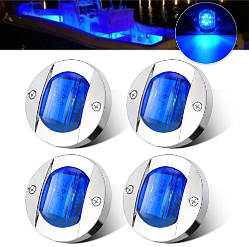 ALFU DC12V Waterproof 6 LED Marine Courtesy Lights, Surface Mount Non-Navigation Boat Deck Stern Cabin Utility Lamp for Pontoon Kayak Sailboat Yacht 4PCS Blue