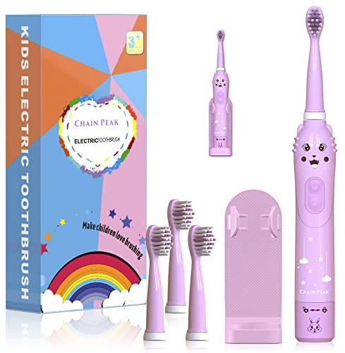 Kinder Sonic elektrische Zahnbürste, wiederaufladbare Zahnbürste für Kinder, Sonic Zahnbürste für Jungen Mädchen Alter 3-12 mit 30s Erinnerung, 2 Minuten Timer, 6 Modi, 4 Bürstenköpfe