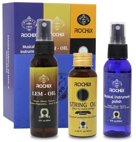 Premium-Gitarren-Reinigungspflege 3er-Kit, Lem-Öl, Politur, Saitenöl