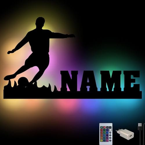 RGB Farbwechsel Kicker Fussball mit Namen, Geschenke für Bundesliga EM Fanartikel Jungen Jungs Vereine Trainer Spieler zum Geburtstag