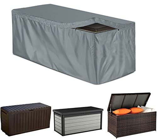 COOSOO Patio Deck Box Cover With Zipper - Waterproof Outdoor Garden Furniture 420D Oxford Cushion Storage Ottoman Bench for Container Rectangle (Grey, S:123 * 62 * 55cm)