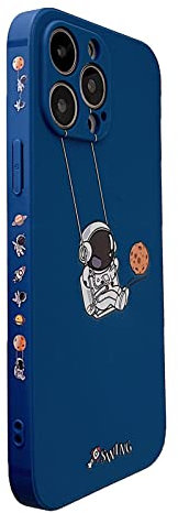 Yonds Queen für iPhone 12 mini Niedliches Hülle, Cool Cartoon Astronaut Space Planet Swing Design Stilvoll Stoßstange weiches TPU rutschfeste Stoßfeste Schutzhülle (iPhone 12 mini, Blau Planet)