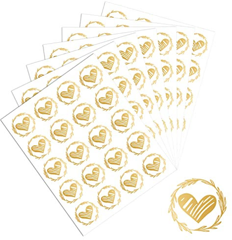 SAVITA Umschlag Aufkleber Herz, 500 Stück Klare Bronzierung Umschlagsiegel Hochzeit 3,2 cm Rund Herz-Aufkleber für Hochzeit Seinladungen Basteln (Gold)