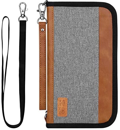 HCFGS Reisepass Tasche Familie Reiseorganizer Dokumente mit RFID-Blocker & 2 Riemen Tragbare Reisepasshülle Passhülle Reisepass Schutzhülle Ausweistasche für Damen und Herren (Grau)