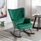Fauteuil à Bascule en Velours Rembourré avec Support Lombaire, Chaise a Bascule Scandinave à Structure en Métal et Pieds en Bois, Fauteuil Allaitement pour Salon, Balcon, Chambre d'enfant (Vert foncé)