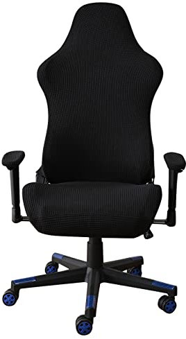 Housses de Chaise de Gaming,Housses de Chaise de Jeu Extensible 4 pièces,Housse de Chaise de Bureau avec Accoudoirs/Dossier de Chaise,Housse de Fauteuil Rotatif,Pas de Chaise,Noir