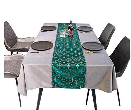 EHOMERY Couchtisch Glas Dekor, Makramee Grün Gold Tischläufer Einfache Samtraute Tischläufer Velvet 32x220CM
