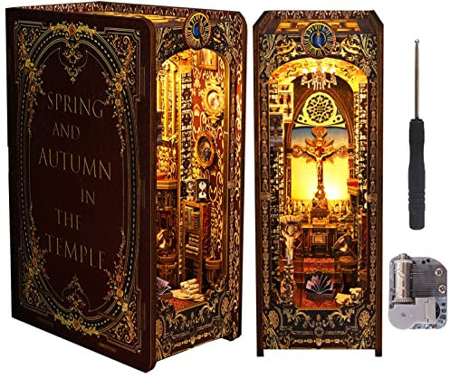 Spilay DIY Dollhouse Miniature Book Nook Assemble Kit,3D Wooden Puzzle Bookshelf Insert Decor with Sensor Light, Bookends Model Build-Creativity Kit for Adults Women Birthday Gift (SL05)