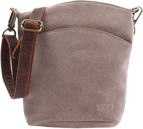 LECONI kleine Umhängetasche für Damen Schultertasche Veloursleder Echtleder Natur Damentasche Ledertasche Freizeittasche für Frauen Wildleder Handtasche 22x25x7cm grau LE3049-VL