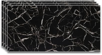 IZODEKOR Wandverkleidung Marmoroptik -4er 120x60cm- Alternative zu Badfliese/Küchenfliese, Duschwandpaneele, Wandpaneel für Küchenrückwand, Badezimmer, Innenbereich | Black White