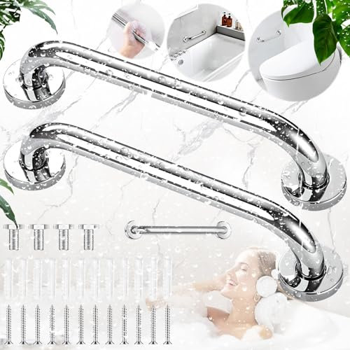 Benaton 2 Stück Haltegriff Edelstahl Gebürstet 30CM, 304 Edelstahl Badezimmer Haltegriff, Wandmontage wc Bad Rutschfest Sicherheitsgriff, Badezimmer Haltegriff Schwangere, Senioren und Kinder(Silber)