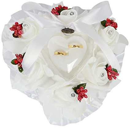 Weiß Hochzeit Ringkissen, Ehering Box,Spitze Ehering Kissen Brautkissen Herzform Ringschachtel Ringhalter Kissen Heirat Paar Ring Halter Braut Ringträger Halter Hochzeit Accessoires für Zeremonien
