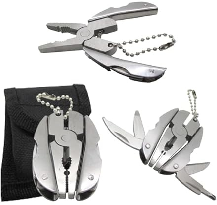 Mini Keychain Set - 6-in-1 Multitool Plier, Adjustable Wrench & Carry Case - Multifunctional All In One - Wire Strippers, Phillips Screwdriver, Knife, File Great For Holiday Gifts, Stocking Stuffers