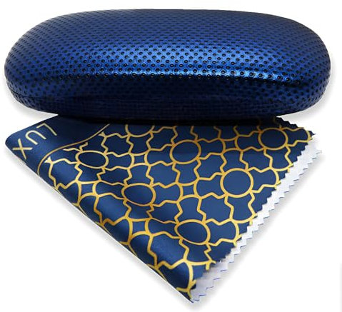 Brillenetui Hardcase mit XL Brillenputztuch - Brillen Etui Damen und Herren - Hartschale - Brillenhülle + Mirkosfasertuch (Blau)