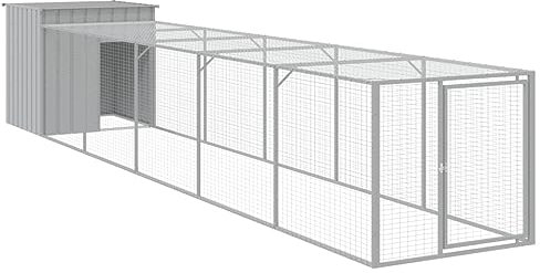 vidaXL Hühnerkäfig, Hühnerstall mit Auslauf, Geflügelstall für Hühner Henne Kleintiere, Hühnerhaus Kleintierstall Kleintierkäfig, Hellgrau Verzinkter Stahl