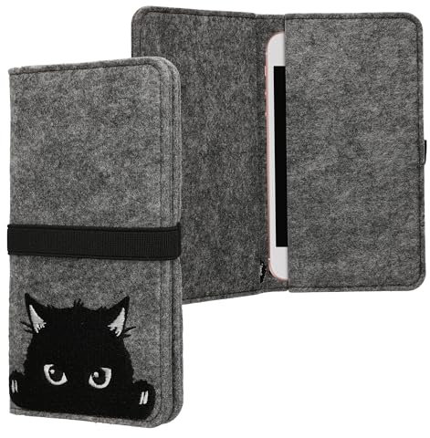 kwmobile Custodia per smartphone in feltro - Full Body Case con banda elastica - Astuccio universale porta cellulare 16,0 x 8,0 cm - grigio/nero