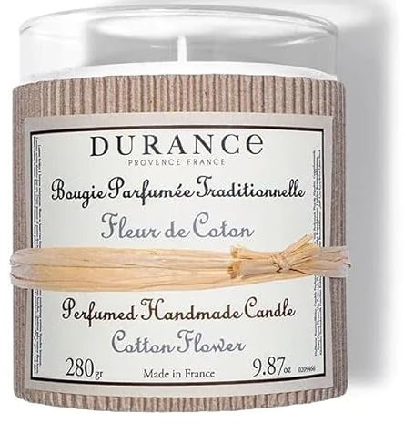 Durance - Kerze 280 g große Blume aus Baumwolle - Moschus, Pudrig, Cocooning, Zärtlichkeit, Süßigkeiten - Baumwollblüten, Lila, Rose, Jasmin, Iris, Sandelholz, Heliotrop