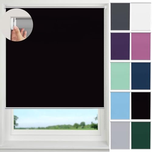 Thermo Rollo Klemmfix ohne Bohren 40 x 80 cm, Hitzeschutz und Sichtschutz, Seitenzugrollo Verdunkelungs-Rollo, Verstellbare für Fenster und Tür, Schwarz
