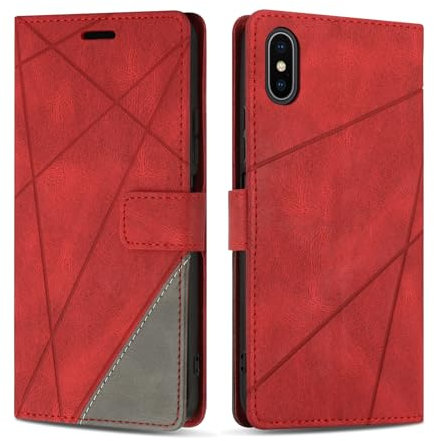 SONWO Case for iPhone XS/iPhone X, Premium PU Leather Flip Wallet Case Magnetic Closure Cover Case Card Slots kickstand Phone Case for iPhone XS/iPhone X, Red
