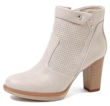 QUEEN HELENA Tronchetti Traforati Stivaletti a Punta con Tacco Casual Donna X30-114 (Beige, Sistema Taglie Calzature EU, Adulto, Donna, Numero, Media, 36)