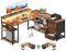 ODK Schreibtisch mit Schubladen, Reversible Eckschreibtisch mit 2 Steckdosen und 2 USB Ladeanschluss, Bürotisch L Form mit LED für Home Office 135×110cm (Vintage-Braun)