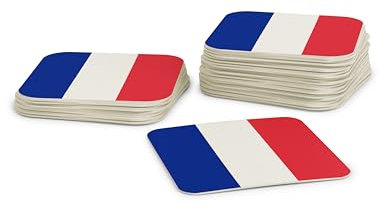 Untersetzer für Gläser I Frankreich Bierdeckel (50 Stück) aus Pappe eckig (9,3cm x 9,3cm) I EM Tischdeko mit französischer Flagge