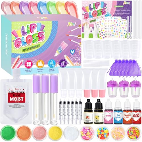 Jcoos Lipgloss-Bastelset, 66-teiliges DIY-Lippengloss-Set zum Selbermachen Ihres eigenen Lippenstifts, lustiges Bastel-Make-up-Lipglosses, All-Inclusive-feuchtigkeitsspendende, handgefertigte