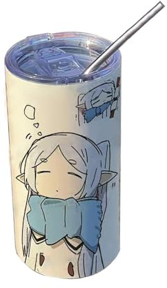 Xinchangda Frieren Mug 480ML, Anime Frieren: Beyond Journey's End Stainless Steel Thermal Mug with Straw Travel Mug Coffee Mug for School Office