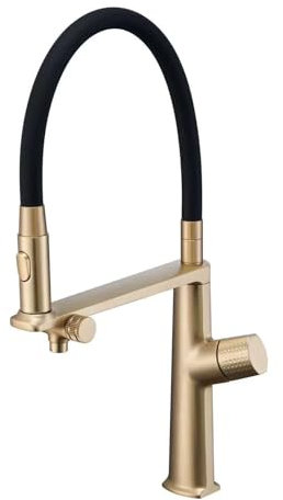 XJTNLB Grifo Cocina Extraible Osmosis Oro Cepillado Grifo Cocina Flexible Grifo de Fregadero de Cocina Monomando Griferia Tres Vias Cocina para Osmosis