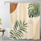 LB Mitte des Jahrhunderts Duschvorhang 150x180cm(BxH) Gold Gestreift Grün Plam Blatt Antischimmel Wasserdicht Badezimmer Vorhänge,Böhmisch Geometrisch Kurz Polyester Stoff Bad Vorhang mit Haken