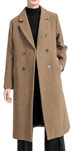FTCayanz Damen Wintermantel Lang Wollmantel Trenchcoat Klassischer Zweireihiger Reversmantel Winterjacke