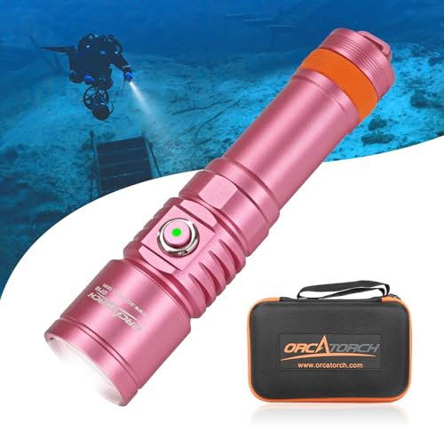 ORCATORCH D710 Tauchlampe, 3000 Lumen Unterwasser-Taschenlampe mit 6 Grad schmalem Strahl, IP68 wasserdichte Nachttauchlampe mit Batterieanzeige(Rose)