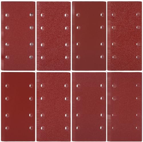 Cexovo Schleifpapiersatz,56tlg Schleifpapier Klett Schleifblatt Set 93 x 185 mm Körnung 40/60/80/120/180/240/320/400 8 Löcher Zubehör für Multischleifer Schwingschleifer für Holz Metall und Farbe