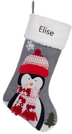 Amsgedhie Weihnachten Strumpf personalisierte: weihnachtsdeko Gefüllte und hängende Strümpfe - Personalisierte Weihnachtsstrümpfe mit Namen - Kinderdekoration zu Hause Weihnachten (Pinguin)