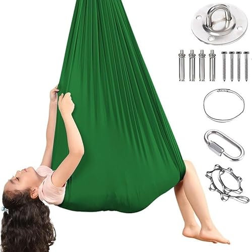 Therapieschaukel,Sensorische Schaukel, Sensorische Ganzkörper Socken Für Autismus, Yogatuch Zum Aufhängen, Schaukel Indoor Für Kinder Erwachsene, Hängesessel Kinder Tuch Schaukel Indoor(Grün)