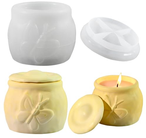 Silikonformen Geßformen, Schmetterling Silikonform Dose mit Deckel, Gießformen Silikon Kerzenbecher, Schmetterling Dose Giessformen Silikon für DIY Kerzenbecher, Vorratsgefäß, Schmuckkästchen (L)