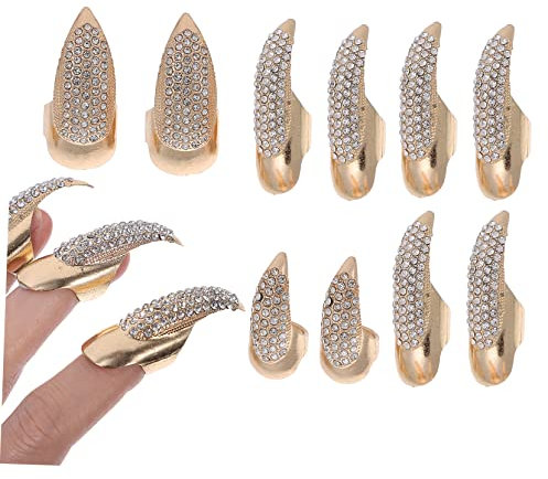Healeved Halloween Costumes Essential 10pcs Metal Nail Fingertip Claw Rings Fashion Fingernail Claw Ring Set for Parties