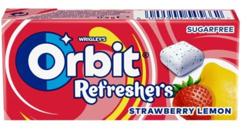 Orbit Refreshers Strawberry, Chicles sin Azúcar, Sabor Fresa y Limón, Pack de 12 Paquetes, 8 Chicles por Paquete