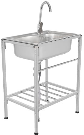 Lavabo multifunzione in acciaio inox, lavandino mobile con rubinetto freddo e caldo, lavello multifunzione per ristorante, lavanderia, garage, esterno