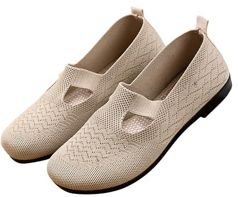 UK 6 Wide Fitting Bare Foot Shoes for Women Round Toe Knit Dress Shoes Slip on Ballerina Walking Flats for Women Classic Softable Shoe A0_Clearance Khaki