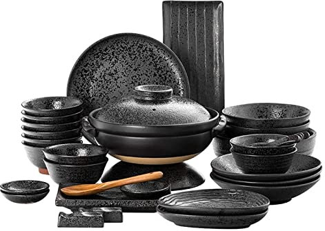 SGKOMN Service de Table Familial de Luxe, Service de Table en céramique, 66 pièces, Service de Table Violet à glaçure Changeante, pour Four à Sable | Assiette à Steak, Bol