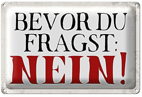 Dekoratives Blechschild 'Bevor du fragst: NEIN!' | Humorvolles Wanddekor für Büro und Zuhause | Vintage-Look | 18 cm x 12 cm