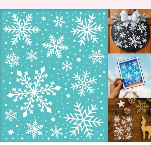 GOMAKERER 2 Blatt Schneeflocken Siebdruckschablone Winter Theam Malschablonen Vorlagen Wiederverwendbar Selbstklebend Siebdruck Für Wandbordüren Holz Stoff Weihnachtsdekor