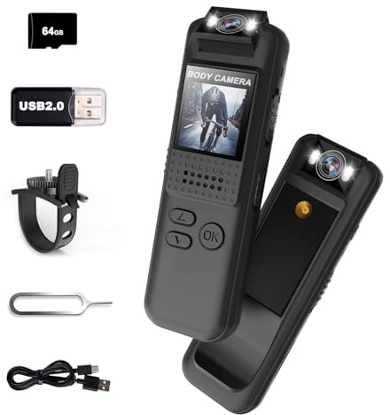 Bextgoo Body Camera, Body Cam with 64GB TF Card, 1080P HD Video Camcorder, 180° Rotatable Lens, Mini Sports Action Camera with Magnetic Back Clip & Bike Mount, Clip on Cam for Travel/Cycling/Sport