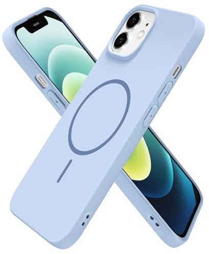oakxco for iPhone 12/12 Pro Case Silicone Mag Safe, Magnetic Slim Thin Phone Case Compatible with Magsafe Wireless Charging, Cute Girly Aesthetic Soft Rubber Gel Safecase for Women Girls, Light Blue