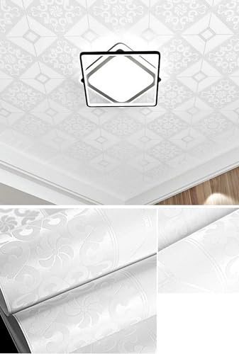 WPE® Pearl White Ornate Tile Effect Wallpaper – Textured Vinyl with Tonal & Soft Shimmer Finish – Embossed Design – Paste The Wall – 9.5m x 0.53m Roll – Ideal for Walls & Ceilings A90-92