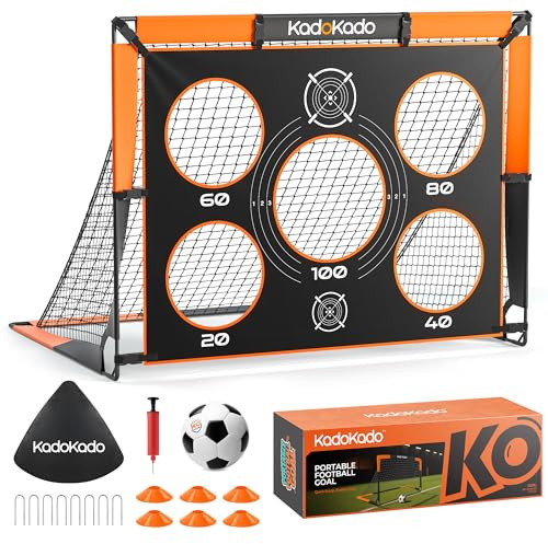 KadoKado Kids Football Goal Set 4x3ft – Foldable Soccer Net with Size 3 Football, Target Cloth, Cones & Pump, Gift for Ages 4-10 Garden & Outdoor Play – 1pack G110SP