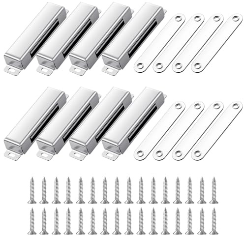 8 Pack Magnetic Door Catch – 150lb Heavy Duty Stainless Steel Cabinet Magnets for Secure Closure, Childproof Design – Ideal for Kitchen, Bathroom, Wardrobe, Closet (3.79”, Silver)