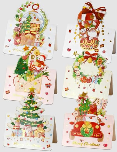 JANGYUHH Weihnachtskarten Set 12 Stück – Weihnachtsgrußkarten mit 6 festlichen Motiven – Inklusive Geschenk-Tasche – Premium Grußkarten Weihnachten für Familie, Kinder, Freunde & Kollegen
