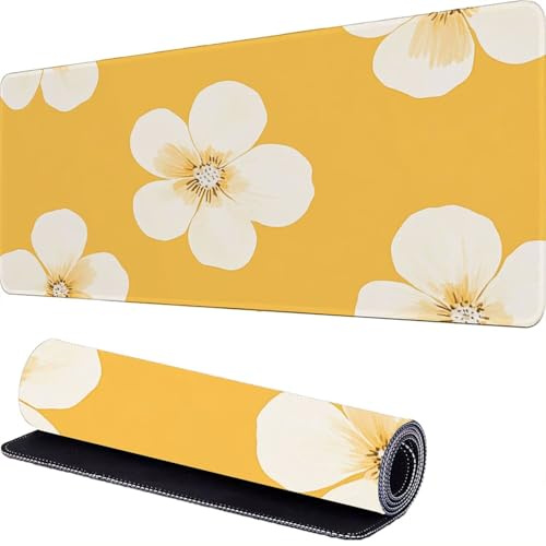 Jaune Tapis de Souris Gamer 1800 x 900 x 3mm Fleurs Tapis Souris XXL Extended Mousepad Desk Mat avec Base en Caoutchouc Antidérapant, Imperméable Mouse Pad, pour Ordinateur, PC, Bureau, Maison r-277
